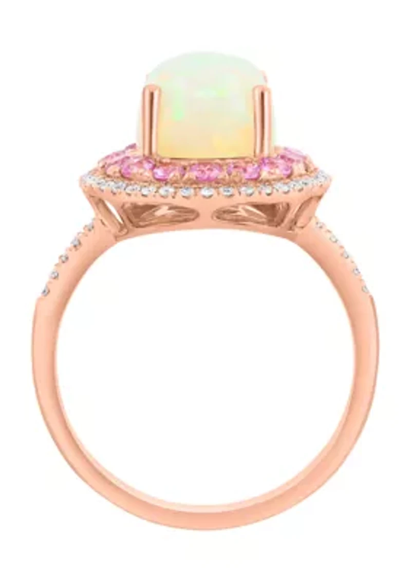 14K Rose Gold Diamond Ethiopian Opal Pink Sapphire Ring