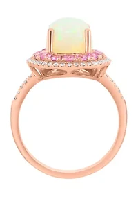 14K Rose Gold Diamond Ethiopian Opal Pink Sapphire Ring