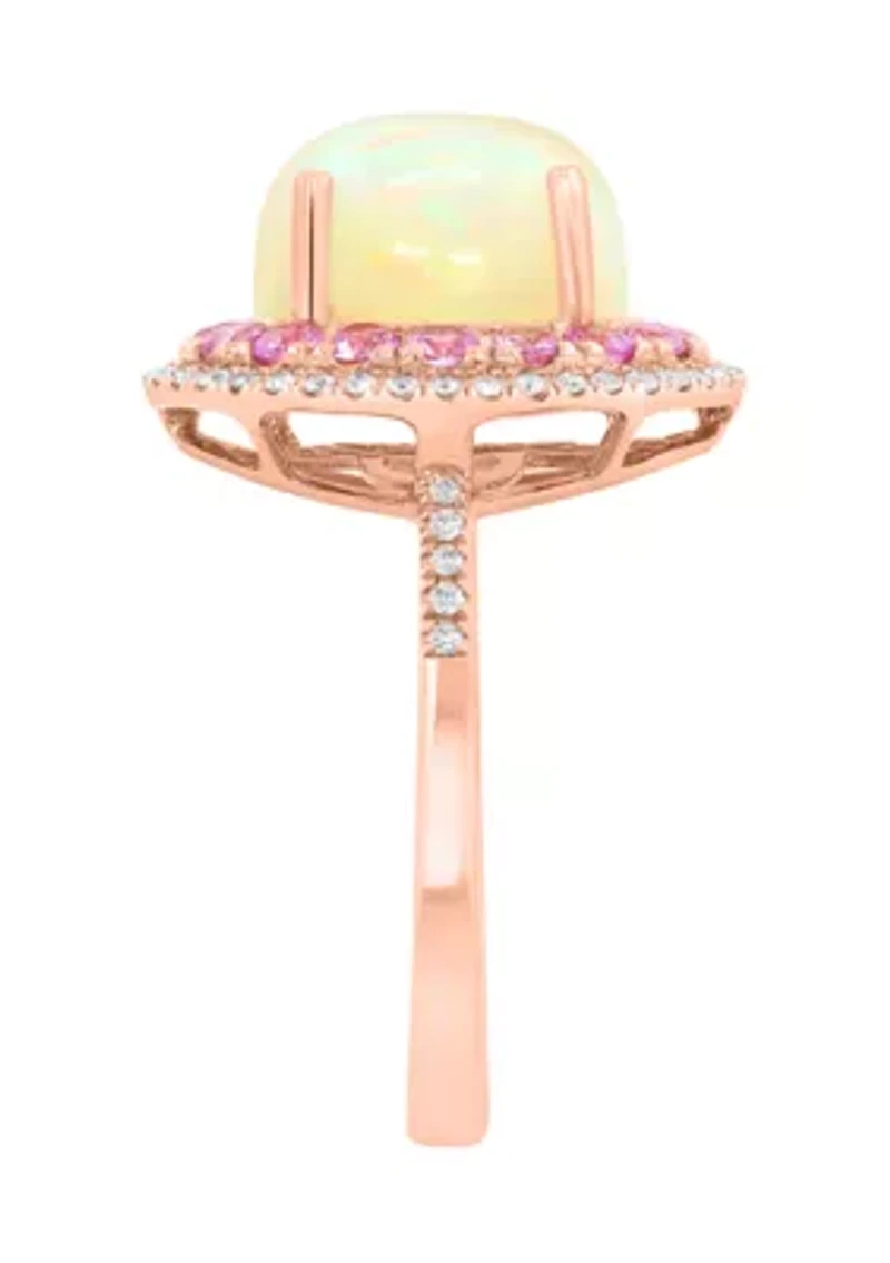 14K Rose Gold Diamond Ethiopian Opal Pink Sapphire Ring