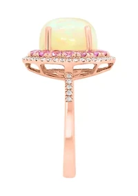 14K Rose Gold Diamond Ethiopian Opal Pink Sapphire Ring
