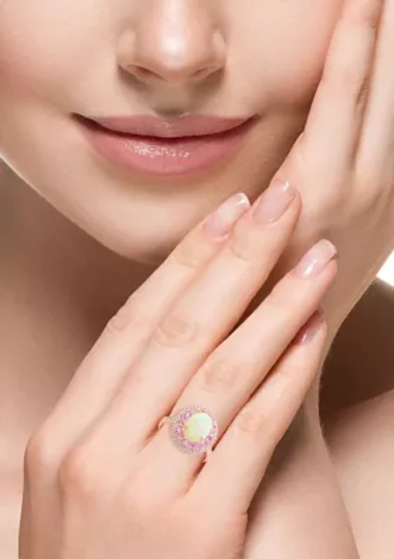 14K Rose Gold Diamond Ethiopian Opal Pink Sapphire Ring