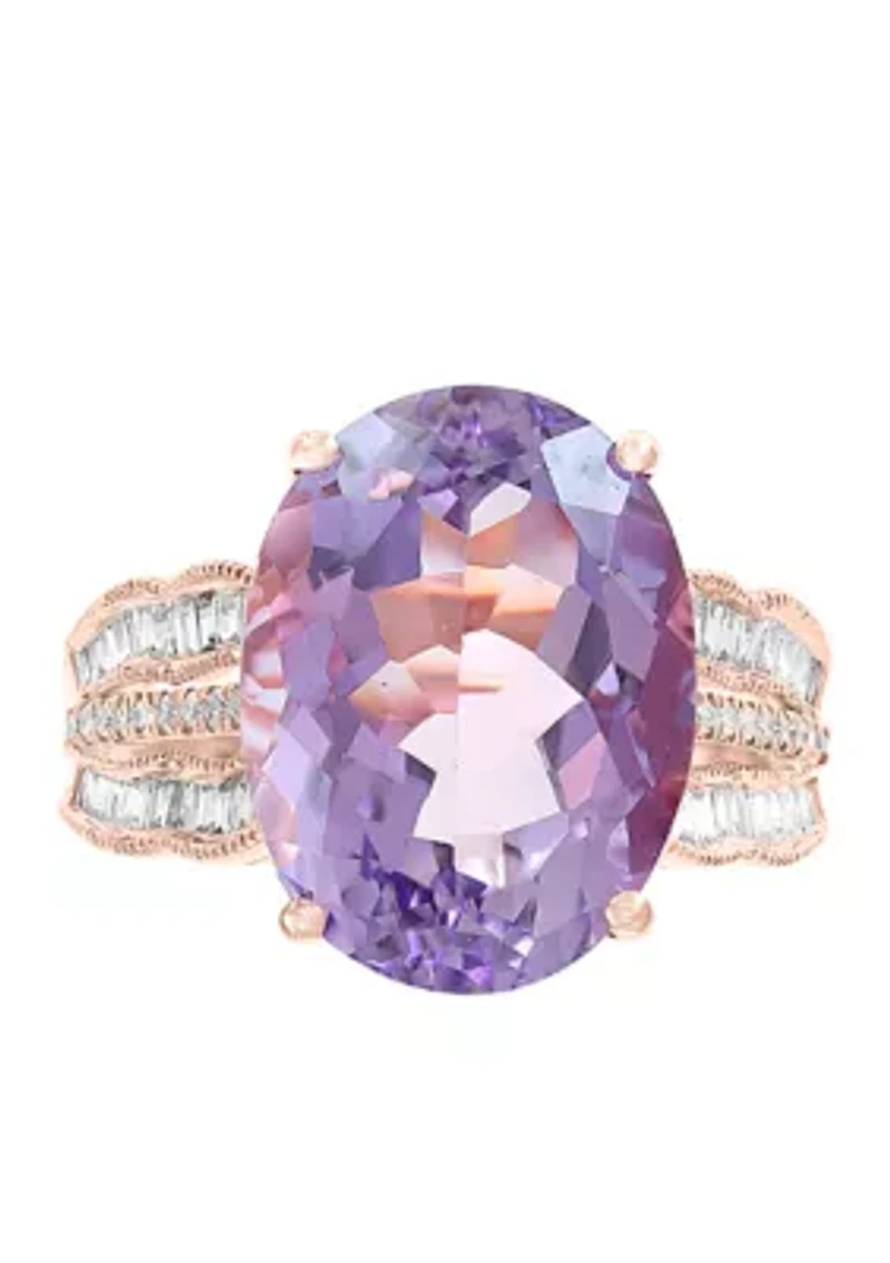 3/8 ct. t.w. Diamond and Pink Amethyst Ring in 14k Rose Gold