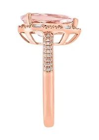 Diamond and Morganite Pear Ring in 14K Rose Gold