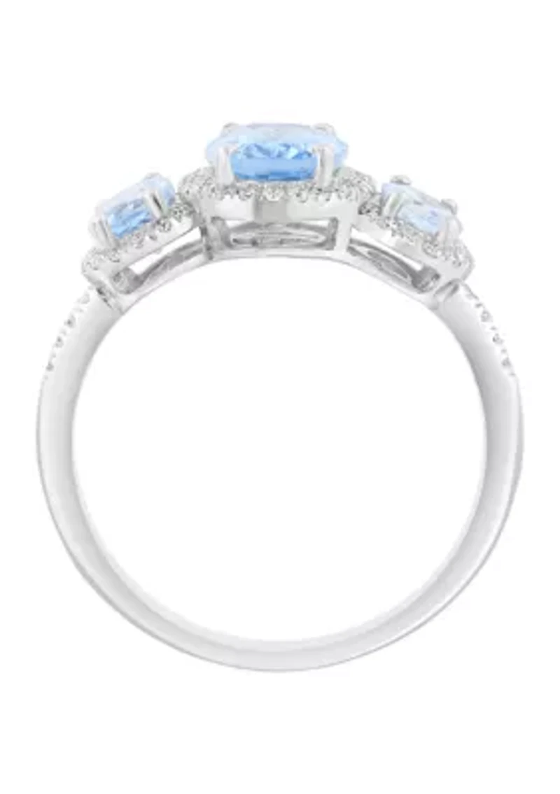 Diamond Aquamarine Ring in 14K White Gold