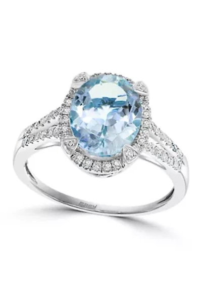 Diamond and Aquamarine Ring in 14K White Gold
