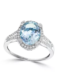 Diamond and Aquamarine Ring in 14K White Gold