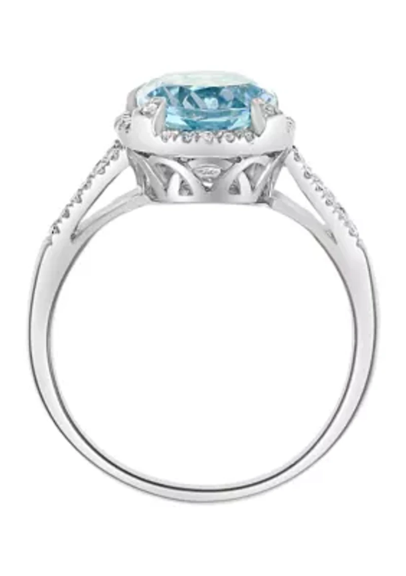 Diamond and Aquamarine Ring in 14K White Gold