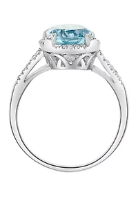 Diamond and Aquamarine Ring in 14K White Gold