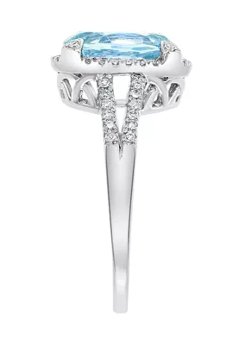 Diamond and Aquamarine Ring in 14K White Gold