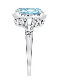 Diamond and Aquamarine Ring in 14K White Gold