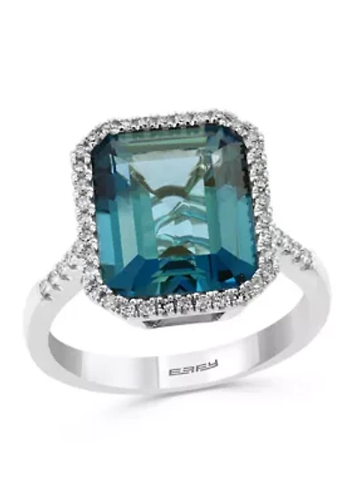 Diamond and Blue Topaz Ring in 14K White Gold