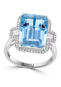 Diamond and Blue Topaz Ring in 14K White Gold