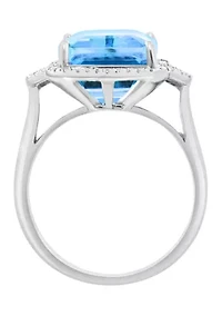 Diamond and Blue Topaz Ring in 14K White Gold