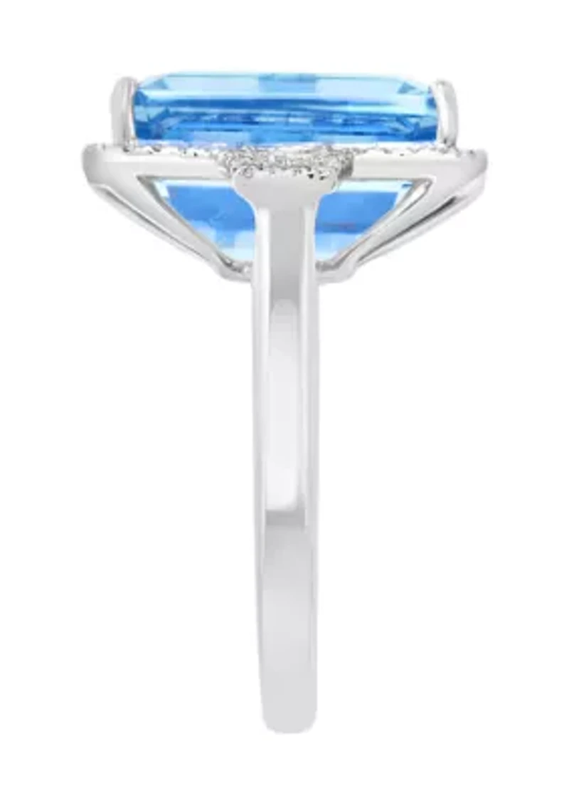 Diamond and Blue Topaz Ring in 14K White Gold