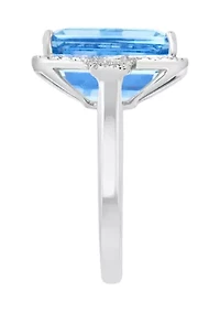 Diamond and Blue Topaz Ring in 14K White Gold