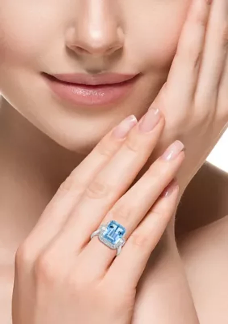 Diamond and Blue Topaz Ring in 14K White Gold