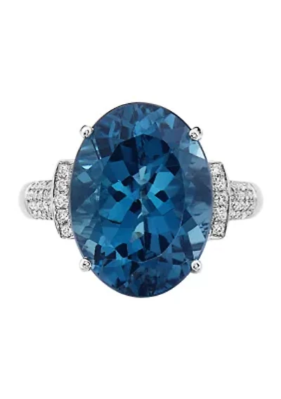 1/3 ct. t.w. Diamond and 11.35 ct. t.w London Blue Topaz Ring in 14K White Gold 