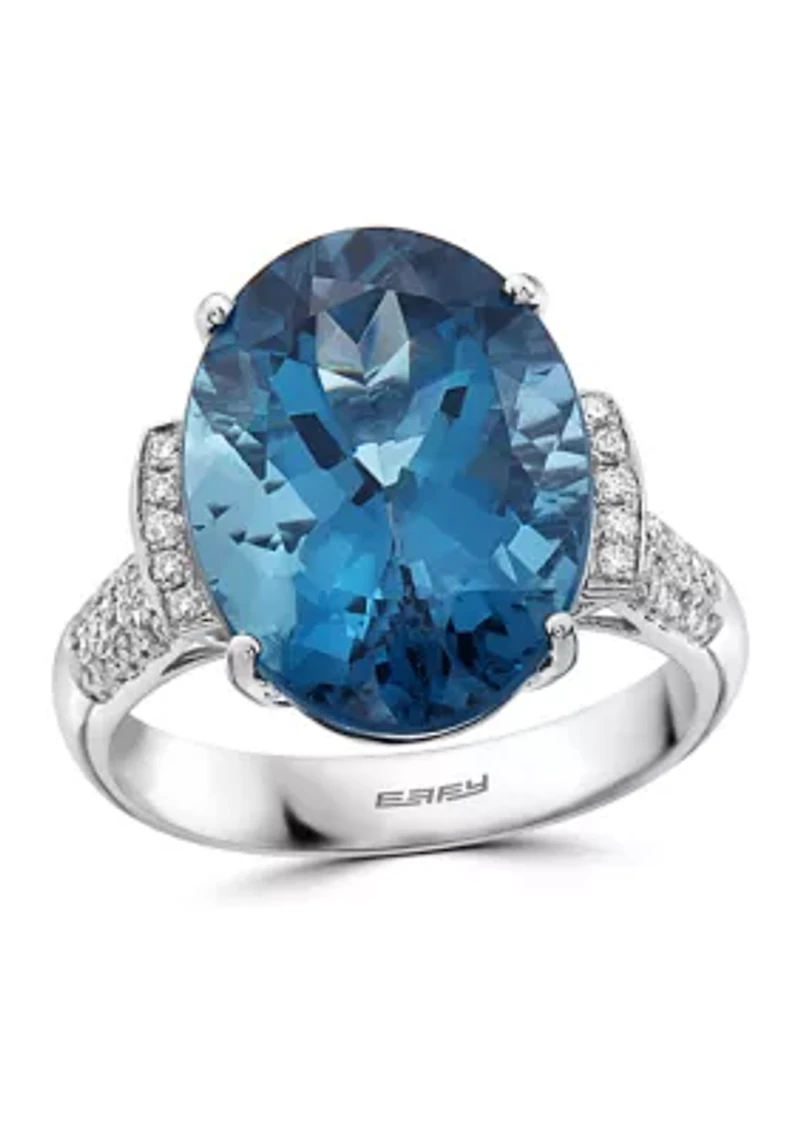 1/3 ct. t.w. Diamond and 11.35 ct. t.w London Blue Topaz Ring in 14K White Gold 