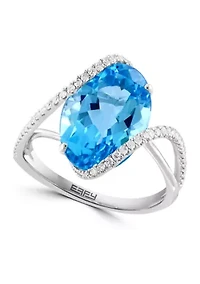 14K White Gold Diamond and Blue Topaz Ring
