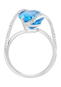 14K White Gold Diamond and Blue Topaz Ring