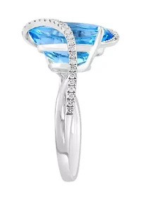 14K White Gold Diamond and Blue Topaz Ring