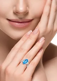 14K White Gold Diamond and Blue Topaz Ring