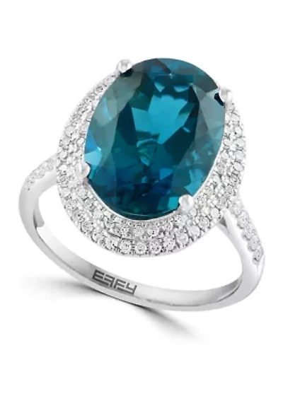 6.85 ct. t.w. Blue Topaz, 3/8 Diamond Ring 14K White Gold