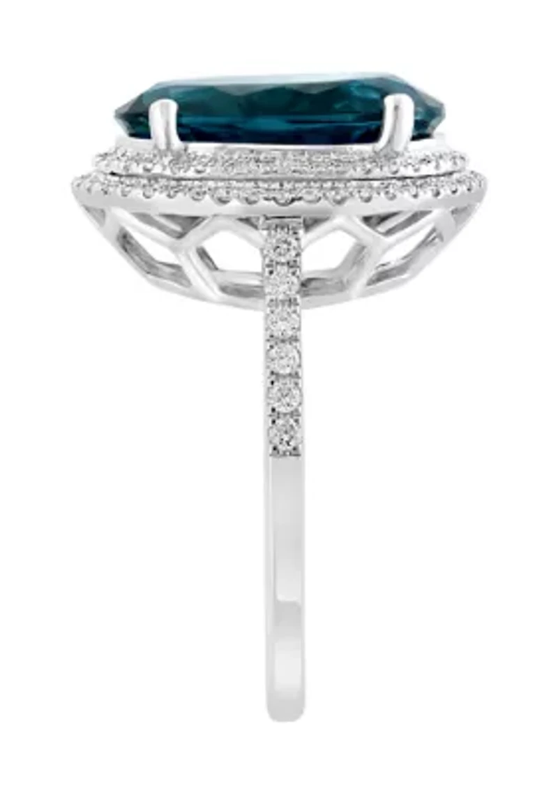 6.85 ct. t.w. Blue Topaz, 3/8 Diamond Ring 14K White Gold