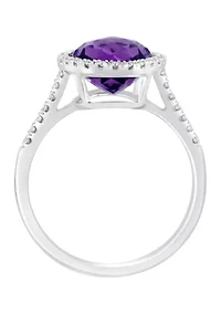 1/6 ct. t.w. Diamond and Amethyst Ring in 14K White Gold