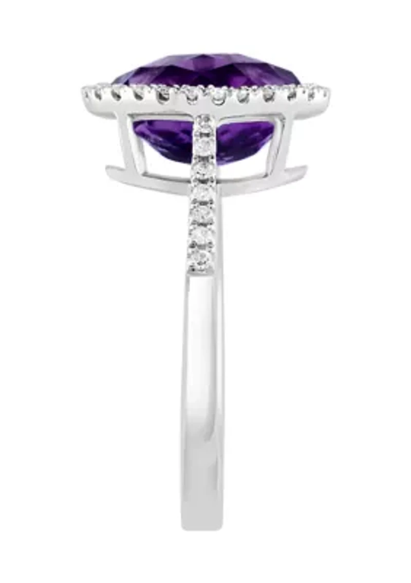 1/6 ct. t.w. Diamond and Amethyst Ring in 14K White Gold
