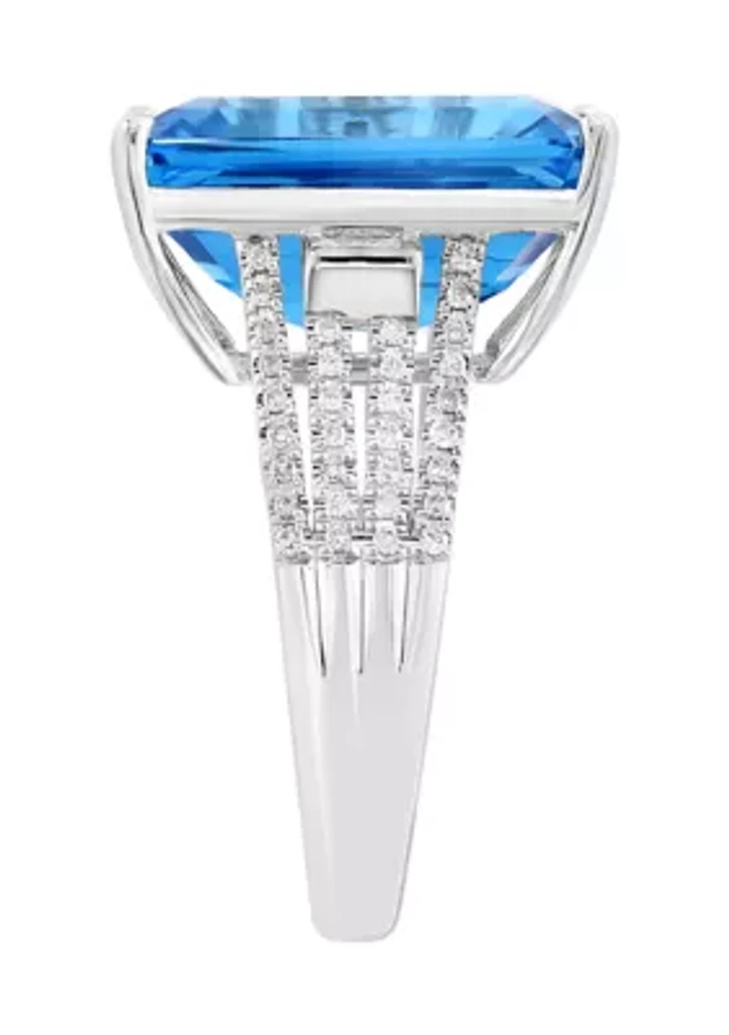 1/4 ct. t.w. Diamond, 13.5 Blue Topaz Ring 14K White Gold