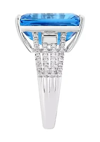 1/4 ct. t.w. Diamond, 13.5 Blue Topaz Ring 14K White Gold