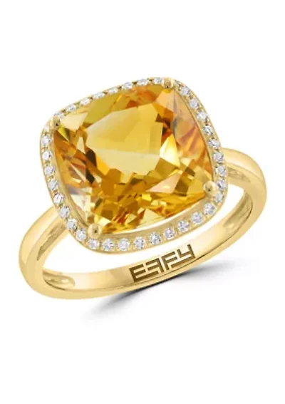 Diamond and Citrine Ring in 14K Yellow Gold