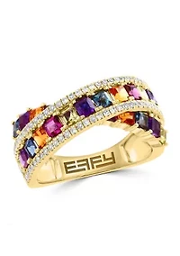 14K Yellow Gold Diamond, Amethyst, London Blue Topaz, Citrine, Rhodolite, Peridot Ring 