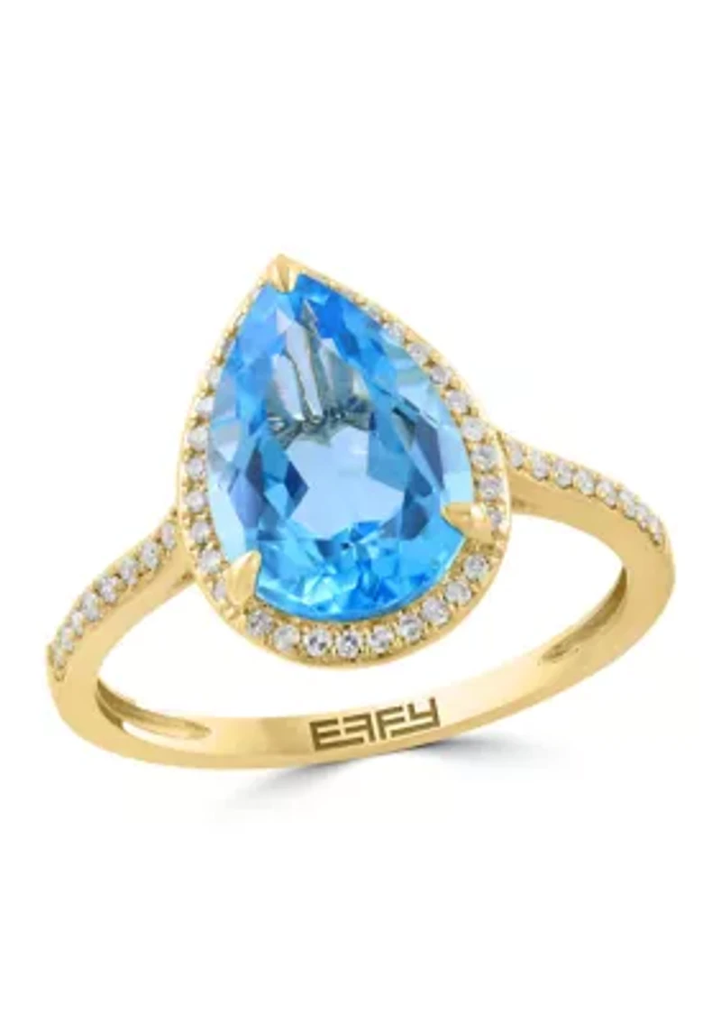 Diamond Blue Topaz Ring in 14K Yellow Gold