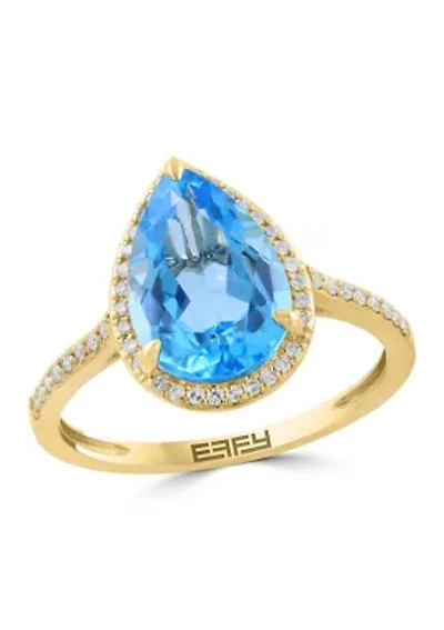 Diamond Blue Topaz Ring in 14K Yellow Gold