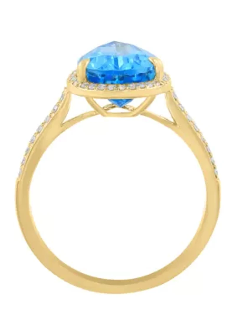 Diamond Blue Topaz Ring in 14K Yellow Gold