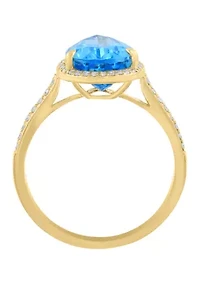 Diamond Blue Topaz Ring in 14K Yellow Gold