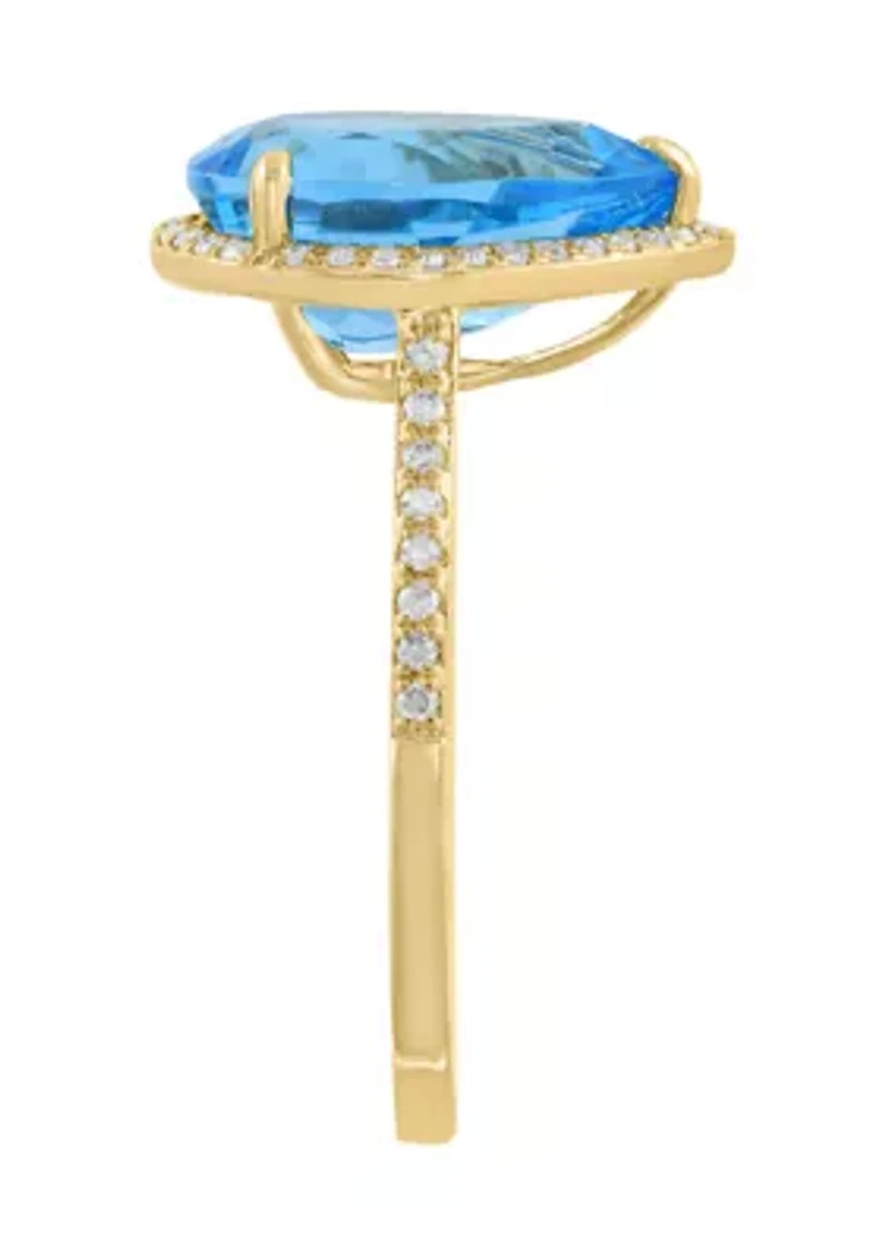 Diamond Blue Topaz Ring in 14K Yellow Gold