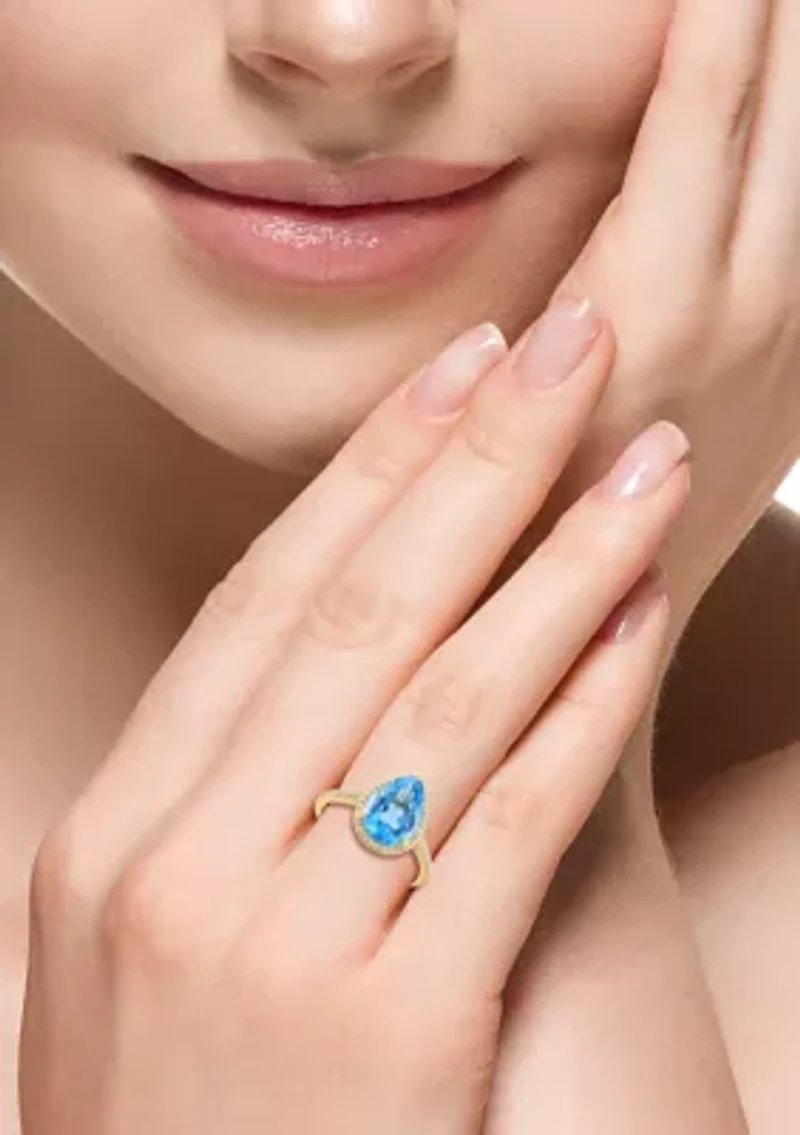 Diamond Blue Topaz Ring in 14K Yellow Gold