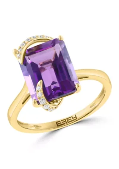 Diamond and Amethyst Ring in 14K Yellow Gold