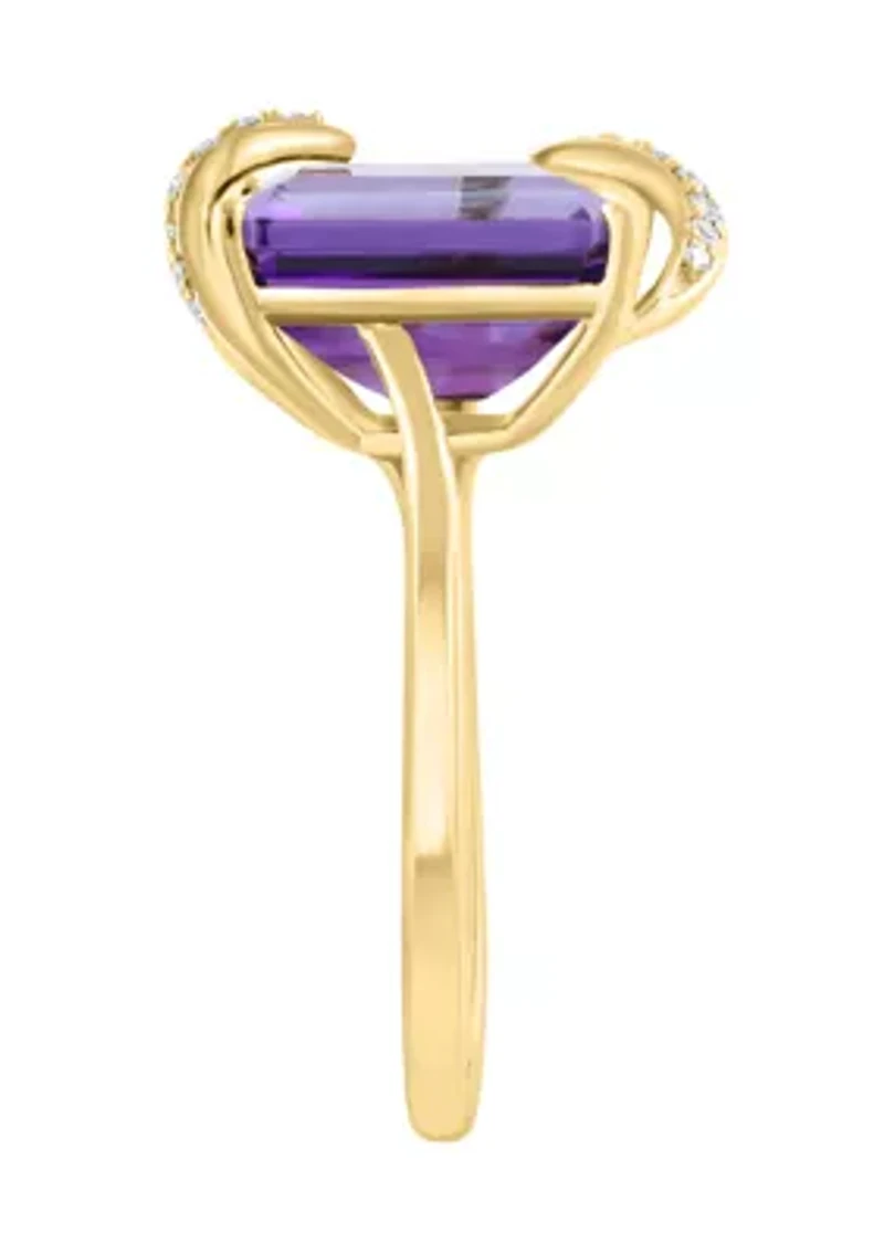 Diamond and Amethyst Ring in 14K Yellow Gold