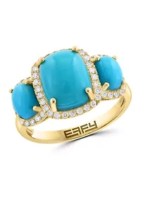 14K Yellow Gold Diamond, Turquoise Ring 