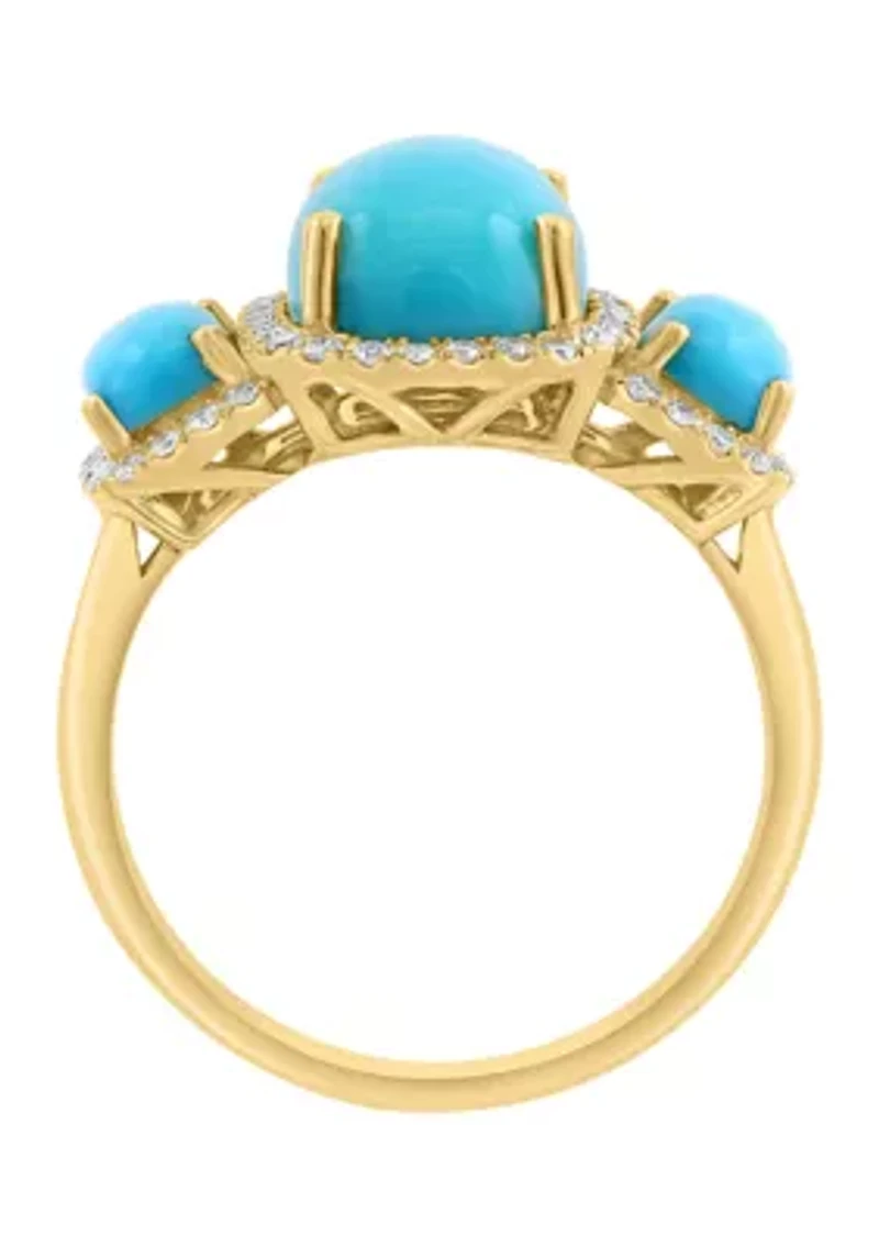 14K Yellow Gold Diamond, Turquoise Ring 