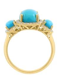 14K Yellow Gold Diamond, Turquoise Ring 