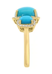 14K Yellow Gold Diamond, Turquoise Ring 