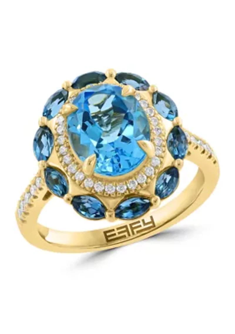 14K Yellow Gold Diamond and Blue Topaz Ring
