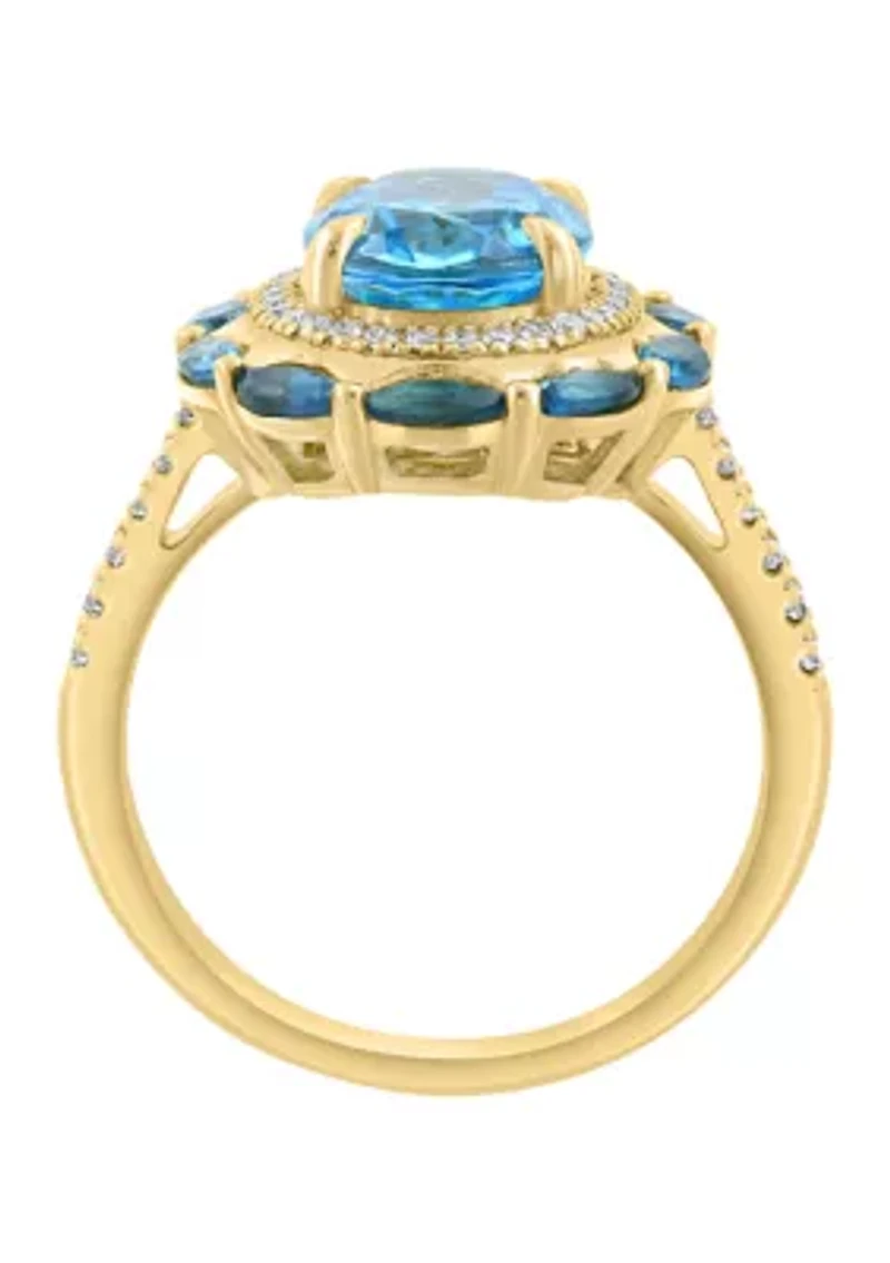 14K Yellow Gold Diamond and Blue Topaz Ring