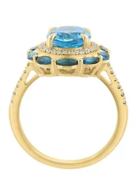 14K Yellow Gold Diamond and Blue Topaz Ring