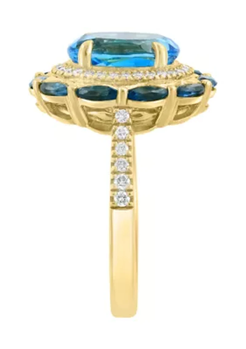 14K Yellow Gold Diamond and Blue Topaz Ring
